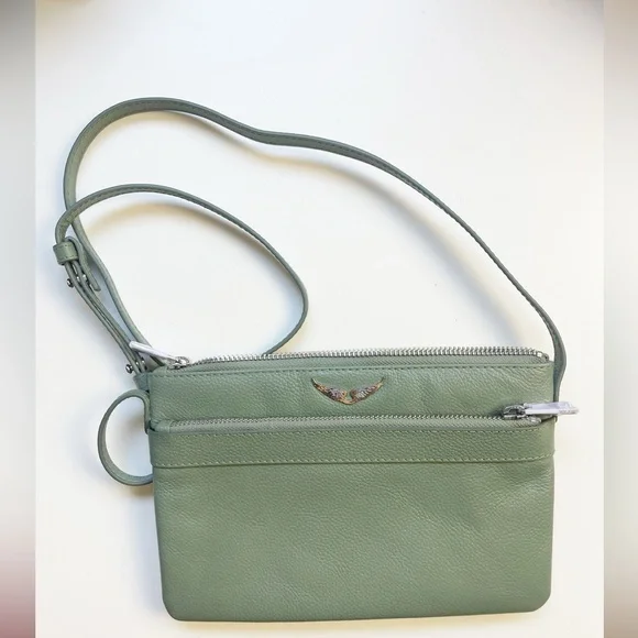 NWT Zadig & Voltaire Stella Wings Green Leather Crossbody Bag